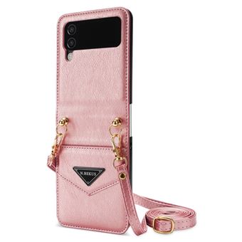 Capa PU + TPU N.BEKUS à prova de queda com alça para Samsung Galaxy Z Flip4 5G - rosa - 1