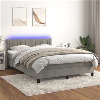 Cama box spring com colchão e LED vidaXL |  140x190 cm | veludo cinzento - 1