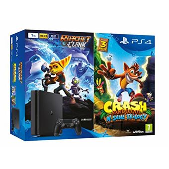Consola de Jogos Sony Playstation 4 Slim + Crash Bandicoot N-Sane Trilogy + Ratchet & Clank | Preto - 1