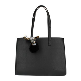 Bolsa Tote Gallantry de couro sintético com lenço e pompom | Preto - 1