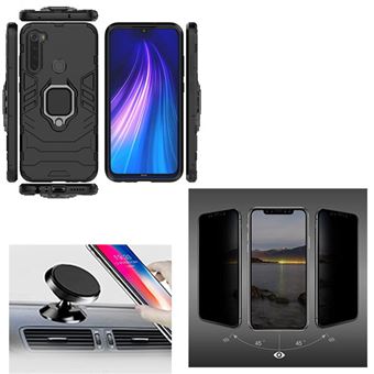 Kit Película 5D Anti-Spy com Capa 3X1 Military Defender e Suporte Magnético para Carro para Xiaomi Note 8 - Preto - 1