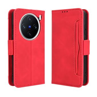 Capa FOXDOCK Protetora para VIVO X200 5G | Suporte e Flip de couro PU | À Prova de Choque | Vermelho - 1
