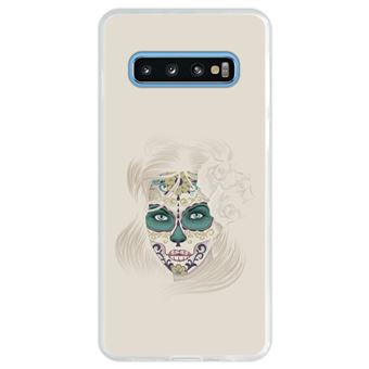 Capa Hapdey Para Samsung Galaxy S10 Design Dia dos Mortos Senhora Caveira de Açúcar Capa de Silicone Flexível Em TPU - Transparente