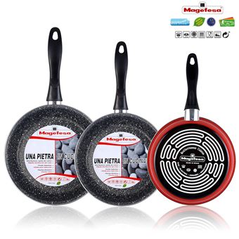 Set 3 Frigideiras Magefesa K2 Roja | 20-24-28 cm | Indução | Antiaderente STONE PFOA-Free Aço Vitrificado - Vermelho - 1