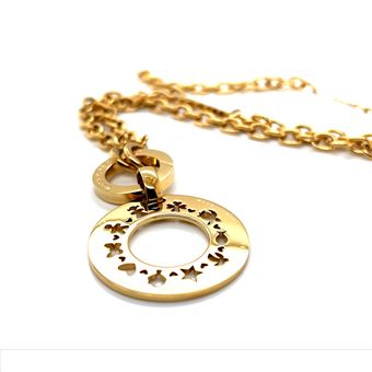 Colar de Aço Dourado Woo's pure feelings de 85cm | Connector e Medalha HAPPINESS de 3,5 cm - 1