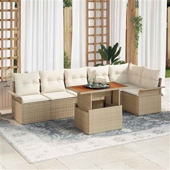 Conjunto de Sofá de Jardim com Almofada vidaXL | 7 Peças | bege e creme - 1