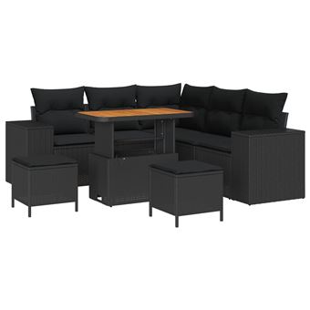Conjunto de Sofá de Jardim com Almofada vidaXL | 8 Peças | Preto vime PE - 1