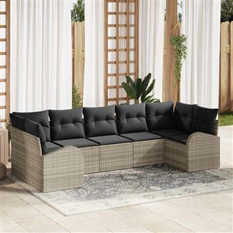 Conjunto de Sofá de Jardim vidaXL | 7 Peças | Cinzento-claro vime PE - 1