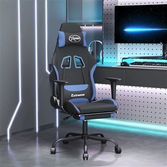 Cadeira de gaming vidaXL com apoio de pés | tecido preto e azul - 1