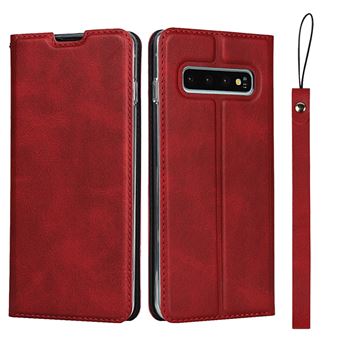 Capa PU e TPU Magunivers com Suporte e Cordão Vermelho para Samsung Galaxy S10