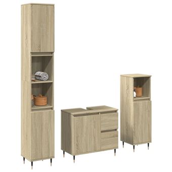 Conjunto móveis casa banho vidaXL | 3 Peças | derivados madeira carvalho sonoma - 1