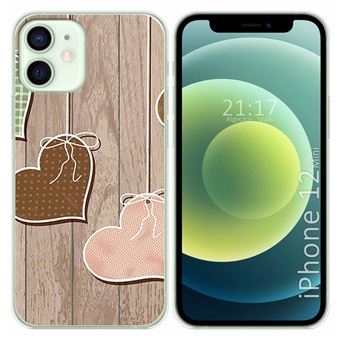 Capa Tumundosmartphone de Gel TPU para iPhone 12 Mini (5.4) design Corações Desenhos de Madeira - 1