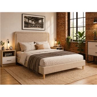 Cama de Casal Ideia Home Design Shine | Bege Rosé | 200x180 cm - 1