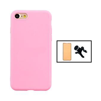 Kit G4M Vidro Temperado Ceramica Full Cover + Capa Silicone Líquido + Suporte Magnético Com Pernas para Apple iPhone SE 2022 - Rosa - 1