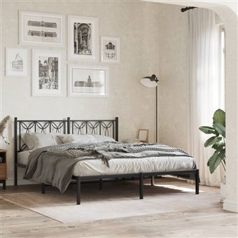 Estrutura de cama com cabeceira vidaXL | 160x200 cm | metal preto - 1