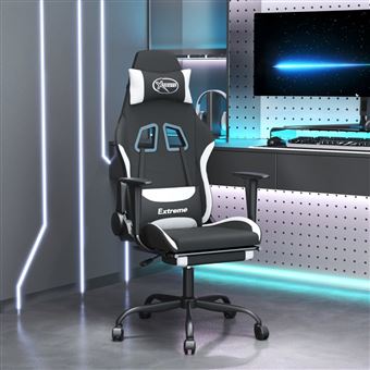 Cadeira de gaming vidaXL com apoio de pés | tecido preto e branco - 1