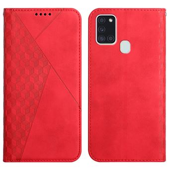 Capa PU + TPU padrão Diamante, autoabsorvente, com verso Vermelho para Samsung Galaxy A21s (Global Version) - 1
