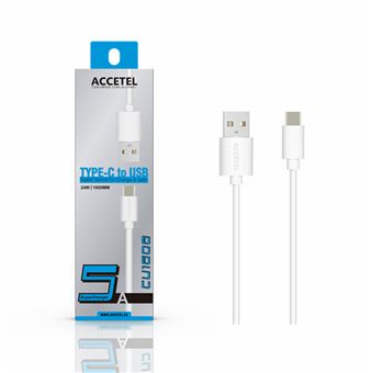 Cabo Type-C Accetel CU-1608 para Apple iPhone 16 Pro Max Rápida Velocidade de Carregamento. 1m. 5A. 24W | Branco - 1