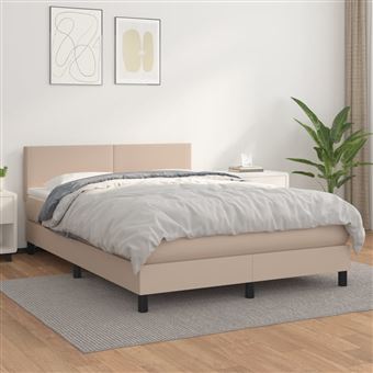 Cama com molas e colchão vidaXL | 140x200 cm | couro artificial cappuccino - 1