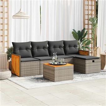 Conjunto de sofás para jardim com almofadões vidaXL | 6 Peças | vime cinzento - 1
