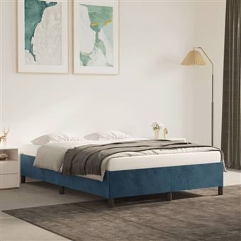 Estrutura de Cama vidaXL | 140x200 cm | veludo azul-escuro - 1