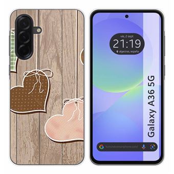 Capa TUMUNDOSMARTPHONE de Silicone para Samsung Galaxy A36 5G design Corações Desenhos de madeira - 1