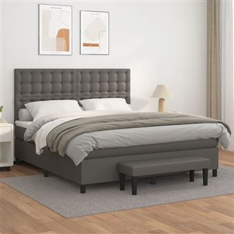 Cama com Molas e Colchão vidaXL | 160x200 cm | couro artificial cinzento - 1