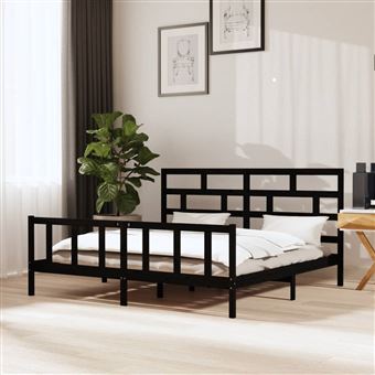 Estrutura de cama vidaXL | 200x200 cm | madeira de pinho maciça preto - 1