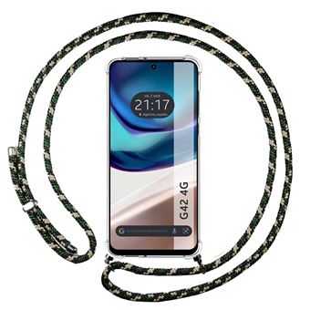 Capa Tumundosmartphone Suspensa Transparente para Motorola Moto G42 4G com Cabo Verde / Dourado - 1
