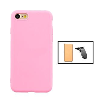 Kit G4M Vidro Temperado Ceramica Full Cover + Capa Silicone Líquido + Suporte de Carro Magnético L para Apple iPhone SE 2022 - Rosa - 1