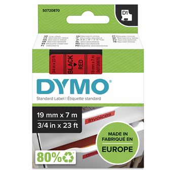 Etiquetadora DYMO D1 -Standard Etiquetas - Preto no vermelho - 19mm x 7m - 1