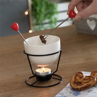 Conjunto de Mini Fondue de Chocolate BigBuy Love Hearts 4 Peças