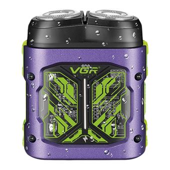 Barbeador Elétrico Mini VGR V344 | Dupla Cabeça Rotativa Magnética LED IPX6 USB | Roxo - 1