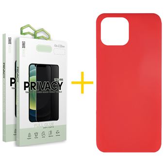 Pack 2 x Película de Vidro Temperado Anti-Spy + Capa skyhe Apple iPhone 16 Pro Silicone Líquido | Vermelho - 1