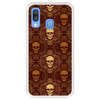 Capa Tpu Hapdey para Samsung Galaxy A40 2019 | Design Caveiras Douradas | Padrão Abstrato - Transparente