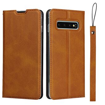 Capa PU e TPU Magunivers com Suporte e Cordão Castanho para Samsung Galaxy S10