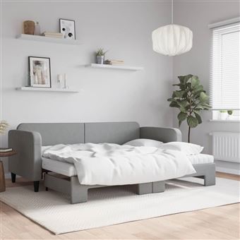 Sofá-cama com gavetão e Colchões vidaXL | 80x200 cm | tecido cinzento-claro - 1