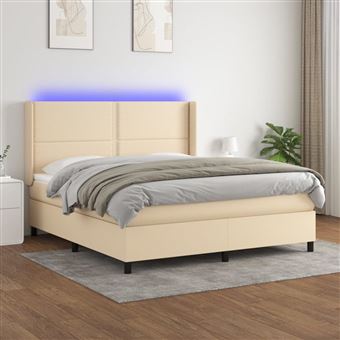 Cama box spring com colchão e LED vidaXL | 180x200 cm | tecido cor creme - 1