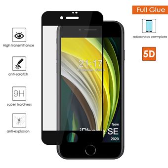 Protetor Tumundosmartphone de vidro temperado preto com cola completa 5D para iPhone SE 2020 - 1