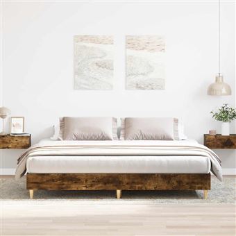 Estrutura de cama sem colchão vidaXL | 200x200 cm | carvalho fumado - 1