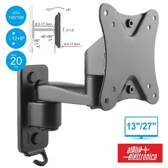 Suporte TV Alpha-Elettronica Lcd/Led 13/27"" com 1 Braço +8º/-12º Vesa 100/100 20Kg