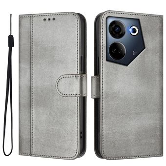 Capa FOXDOCK para Tecno Camon 20 4G/20 Pro 4G | Estilo Vintage | TPU com Textura de Pele Antiderrapante | Compartimentos para Cartões e Suporte | Cinza - 1