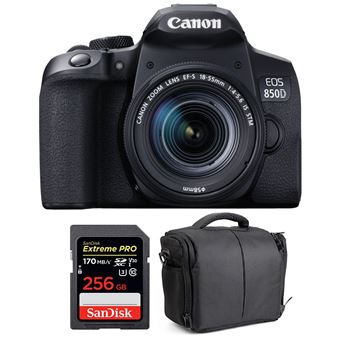 Máquina Fotográfica Canon EOS 850D + EF-S 18-55mm f/4-5.6 IS STM + SanDisk 256GB Extreme UHS-I SDXC 170 MB/s + Bolsa + PDF 15 técnicas para melhorar as suas fotografias - 1