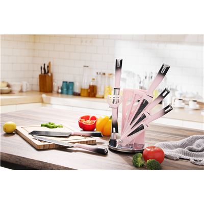 Jogo de Facas Inox Cerâmico Gourmet Premium Cozinha Rosa - Losanshop