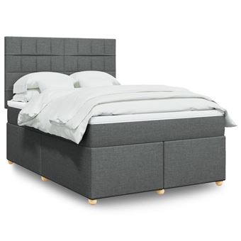 Cama com molas e colchão vidaXL | 140x190 cm | tecido cinzento-escuro - 1