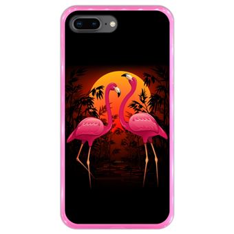 Capa Hapdey para iPhone 7 Plus - 8 Plus Design Flamingos ao Pôr-do-Sol em Silicone Flexível e TPU Cor-de-Rosa