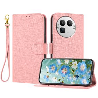 Capa Flip FOXDOCK para Realme GT8 Pro | Absorção Magnética de Impacto | Pele PU | Compartimentos para Cartões e Alça de Pulso Removível | Rosa - 1