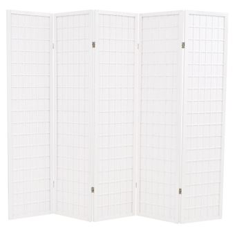 Biombo Dobrável vidaXL com 5 Painéis Estilo Japonês 200x170cm Branco - 1