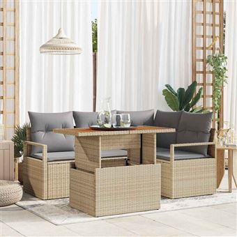 Conjunto de Jantar para Jardim com Almofada vidaXL | 5 Peças | Bege e Cinza - 1