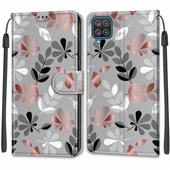 Capa PU + TPU com Suporte, porta-cartões e Cordão de folha para Samsung Galaxy A12 - 1